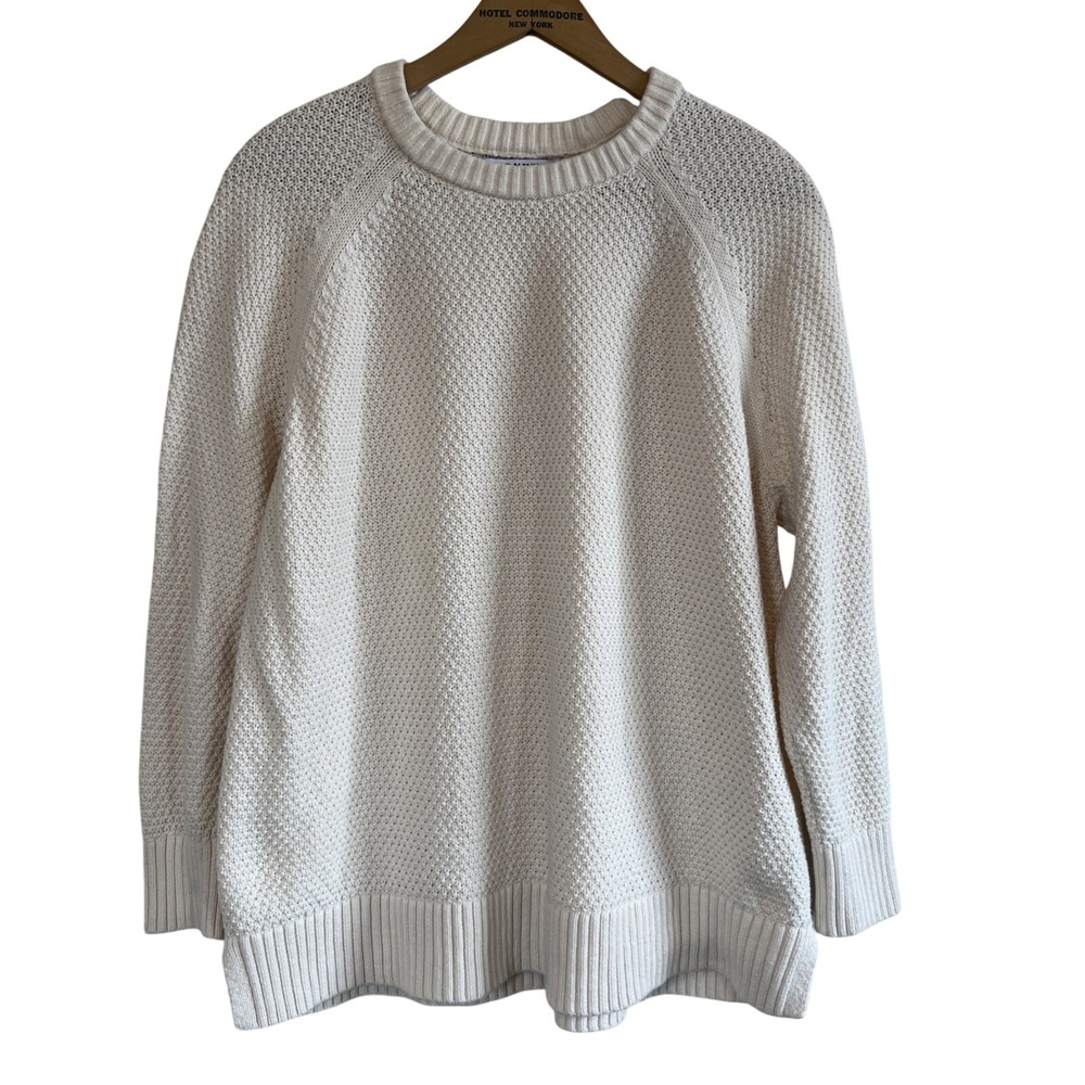 Old Navy Womens Cream Textured Cotton Raglan Crewneck Sweater Large Petite